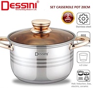 DESSINI 20CM Stainless Steel Induction Pot VST-B20 | Periuk Stainless Steel With Lid Gas & Induction