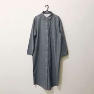 洋裝 | MUJI 無印良品 睡衣 長袖襯衫 上衣 洋裝 長版 藍灰色 S 號