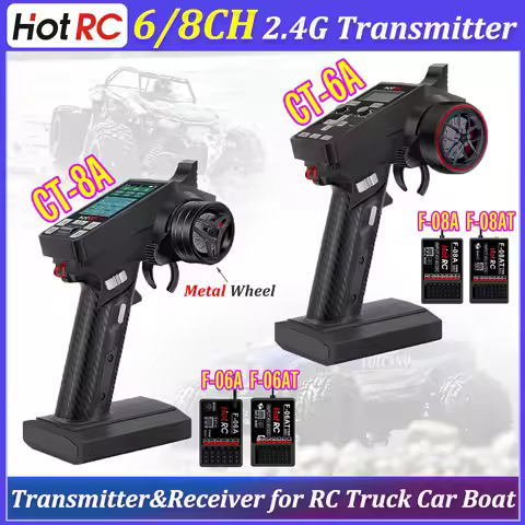 HotRC CT6A CT8A 2.4G 6/8CH Radio System Transmitter Remote Control F-08A F-06A Receiver 300M Range F