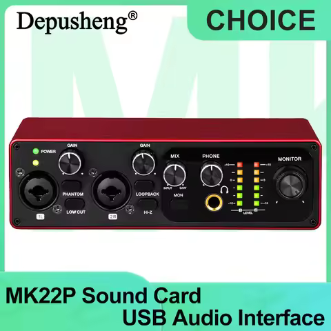 Professional Sound Card Depusheng MK22P USB Audio Interface 48v Phantom Power Supply for Live Studio