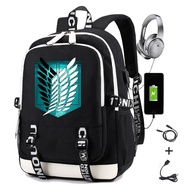 Anime Print Attack on Titan AOT Scouting Legion Students School Bag Men Travel Laptop Waterproof Rucksack Charging USB