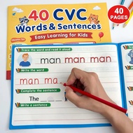 CVC Phonics Tracing Book | 40 CVC Words & Simple Sentences | English Writing Practice Workbook | Pre