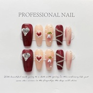 Manicure Press-on Nails Sugar-stained Arbutus White Heart Pearl Tulip Removable Fake Nails