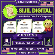[INSTANT DELIVERY] Sijil Siap Edit & Print 5 Minit | 48 Templat A4 Cikgu Sekolah Pejabat | Editable 