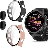 Compatible for Garmin Forerunner 570 Case with Dust Plug, Lamshaw Case with Tempered Glass Screen Pr