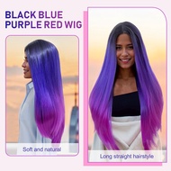 Rainbow Black Blue Purple Red Long Straight Synthetic Wigs Blue and Purple Wig for Women Cosplay Wig