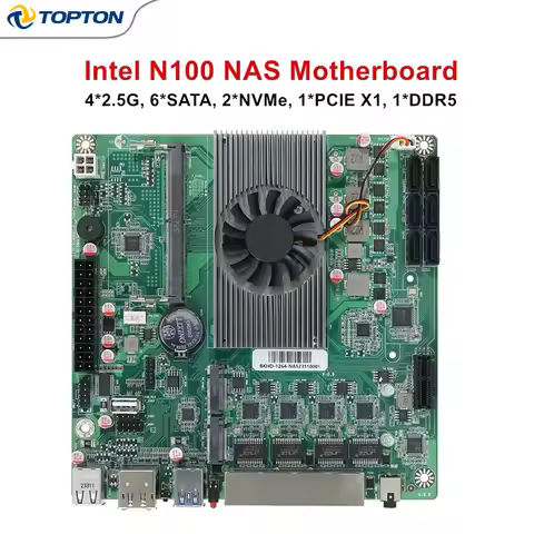 6-Bay NAS Mini ITX Motherboard, 12th Gen Intel N150/N100, 6x SATA3.0, 4x 2.5G i226 LAN, 170x170mm, H