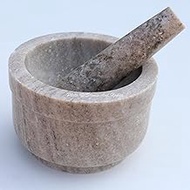 Stones And Homes Indian Brown Mortar and Pestle Set Large Bowl Marble Stone Molcajete Herbs Spices for Kitchen and Home 5 Inch Polished Round Decorative Medicine Pills Stone Grinder - (13 x 9 cm)