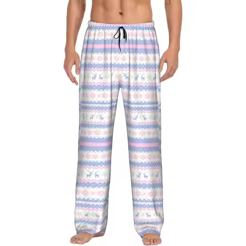 Custom Men Merry Christmas Wallpaper Pajama Pants Printed Sleep Sleepwear Bottoms with Pockets