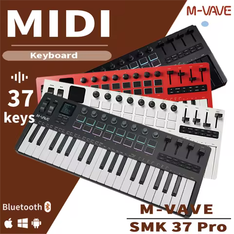 M-VAVE SMK-37 PRO 37Key Wireless MIDI Keyboard with DX-7 FM Synthesizer&8-Pattern Sequencer,16 RGB P