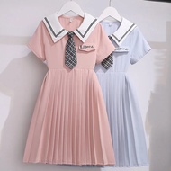 Girls Preppy Style Short-Sleeved Dress Summer Sailor Suit Navy Collar Fashion Princess Dress
