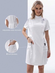 SHEIN Essnce 女士護士服醫務工作服，採用鈕前設計，長度及膝，可搭配實驗室外套