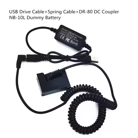 USB Drive Cable adapter+NB-10L Dummy battery DR80 DC Coupler For Canon SX40 HS SX50 HS SX60 HS G1 X 