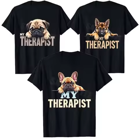 Funny Frenchie GSD Shep Puppy My Therapist French Bulldog Dog T-Shirt Y2k German Shepherd Dog Lover 