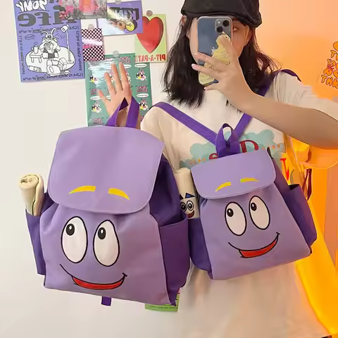 Kawaii Dora The Explorer Backpack Cartoon New Dora Map Large Capacity Messenger Bag Student A4 Schoo