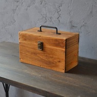 0310mito 日本產檜木行李箱木盒 M 尺寸 復古黑圓形