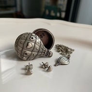 早期收藏-微型錫制熱氣球飾品盒套組 含飾品盒、耳環、墜子項鍊