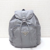 絕版古董品 Prada 銀灰色銀標雙肩包 後背包 背囊 中古包 二手包