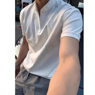 [Ready Stock] GTAL Front Shoulder Cuff t-Shirt Men Summer American Henry Collar Short Sleeve Solona 