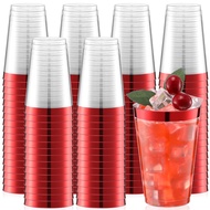 Zubebe 100 Pcs 14 oz Rimmed Plastic Cups Clear Disposable Wine Cups Hard with Rim Fancy Disposable C