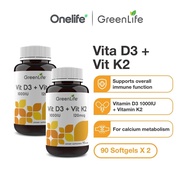 [Bundle of 2] GreenLife Vita D3 + K2 (D3 1000 IU + K2 120mcg) 90 Softgels - For Calcium Metabolism, 
