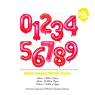 MERAH 60cm red number balloon