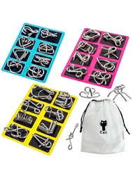 Metal Brain Teaser Puzzle 8 Pieces Set, Suitable For Children, Teenagers And Adults, IQ Test Thinkin