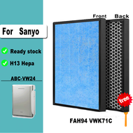 แผ่นกรอง HEPA & Carbon สำหรับ Sanyo ABC-VW24 ABC-FAH94แผ่นกรอง ABC-VWK71C แบบ2-In-1