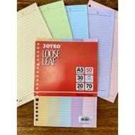 JOYKO LOOSE LEAF PAPER A5 COLORFUL BINDER CONTENTS PAPER 50 SHEETS A5 BINDER REFILL A5 REFILL PAPER