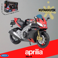 Mainan Motor Balap Sport Diecast Welly Aprilia RSV 4 Factory Merah Hitam Motorcycle Racing Skala 1:1