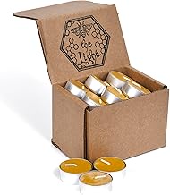 Pure Beeswax Tealights - Unscented Smokeless & Clean Burning Non-Toxic Tea Lights with Light & Natur