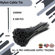 2x150MM 100PCS Nylon Cable Tie Black Nylon Cable Tie Zip Tie Cable Binder Plastic Fasten Organizer W