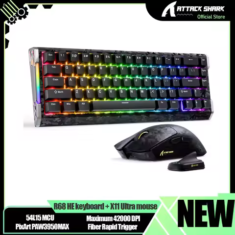 ATTACK SHARK R68HE 8K Wired Magnetic Keyboard with X11 ULTRA 49g Carbon Fiber Wireless Gaming Mouse 