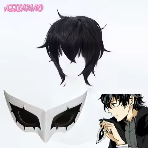P5 Persona 5 Cosplay Kurusu Akira Joker Cosplay Wig Mask Hair wig Mask Halloween Party Role Cosplay 
