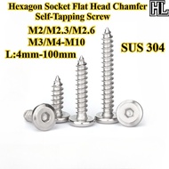 [HL-ZGLS] SUS304, Hexagon Socket Flat Head Chamfer Self-Tapping Screw, M2/M2.3/M2.6/M3/M4-M10, Hex S