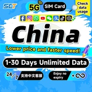 Wefly China SIM Card 5G 3-30 Days Daily500MB-4GB 5G Unlimited Data China Mainland SIM Card