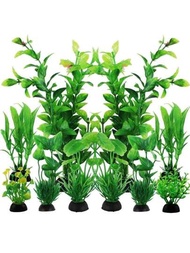 10入組綠色水族箱配件植物，魚缸裝飾，水族箱裝飾用塑料植物
