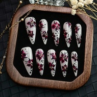 HOT: DIY 10pcs Of White Armor With Red Blending Hand-Painted Flowers Y2K French Sweet And Sweet Girl