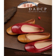 Leather Shoes Retro New Style Bow Ballet Shoes Little Red Shoes Flat Red Genuine Leather2024Handmade