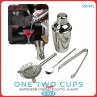 One Two Cups 5in1 Bartender Cobbler Cocktail Shaker Jigger Set 350ml - AY8837
