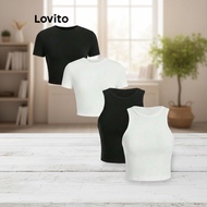 Lovito Basic Crop Tank Top Casual Plain for Women L80ED368