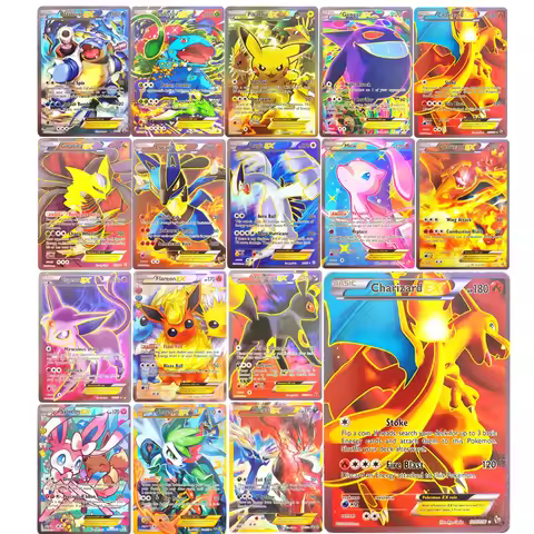 16Pcs Pokemon TCG English Collection Cards Pikachu EX Charizard Gengar Mew Umbreon EX Self Made Clas