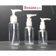 Beaute4u PET Clear Bottle with White Lotion Pump 50ml, 75ml, 100ml For Cleansing, Sanitizers