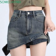 SOMEDAYMX High Waist A-Line Denim Skirt with Detachable Shorts - Baggy Y2K Streetwear Style