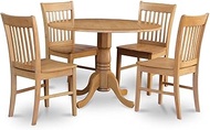 East West Furniture DLNO5-OAK-W 5 Piece Modern Dining Table Set Includes a Round Wooden Table with D