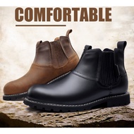 ZH【 Ready Stock】47 48 Plus Size Outdoor Chelsea Casual Martin Boots Men's Reinforced High Elastic Mouth Men's Boots Genuine Leather Martin Boots Genuine Leather Shoes Short Boot