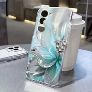 Flower Floral Perforated Transparent Flat Painted Minimalist Fashion Creative Shockproof Phone Case 