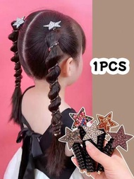 1入組女孩用星星鑽飾電話線髮圈，高彈性不傷髮，適合日常使用