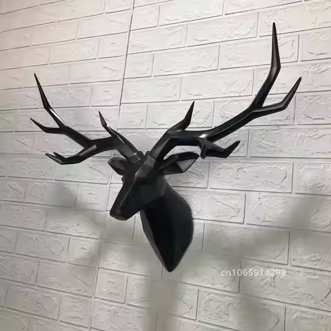 Large Golden Deer Head Statue Wall Decor Black Deer Antler Animal Figurine Nordic Home Interior Hang