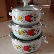 Panci Set 3 In 1 Bunga Ayam Jago / Set 5 In 1 Motif Ayam Jago Tutup Kaca